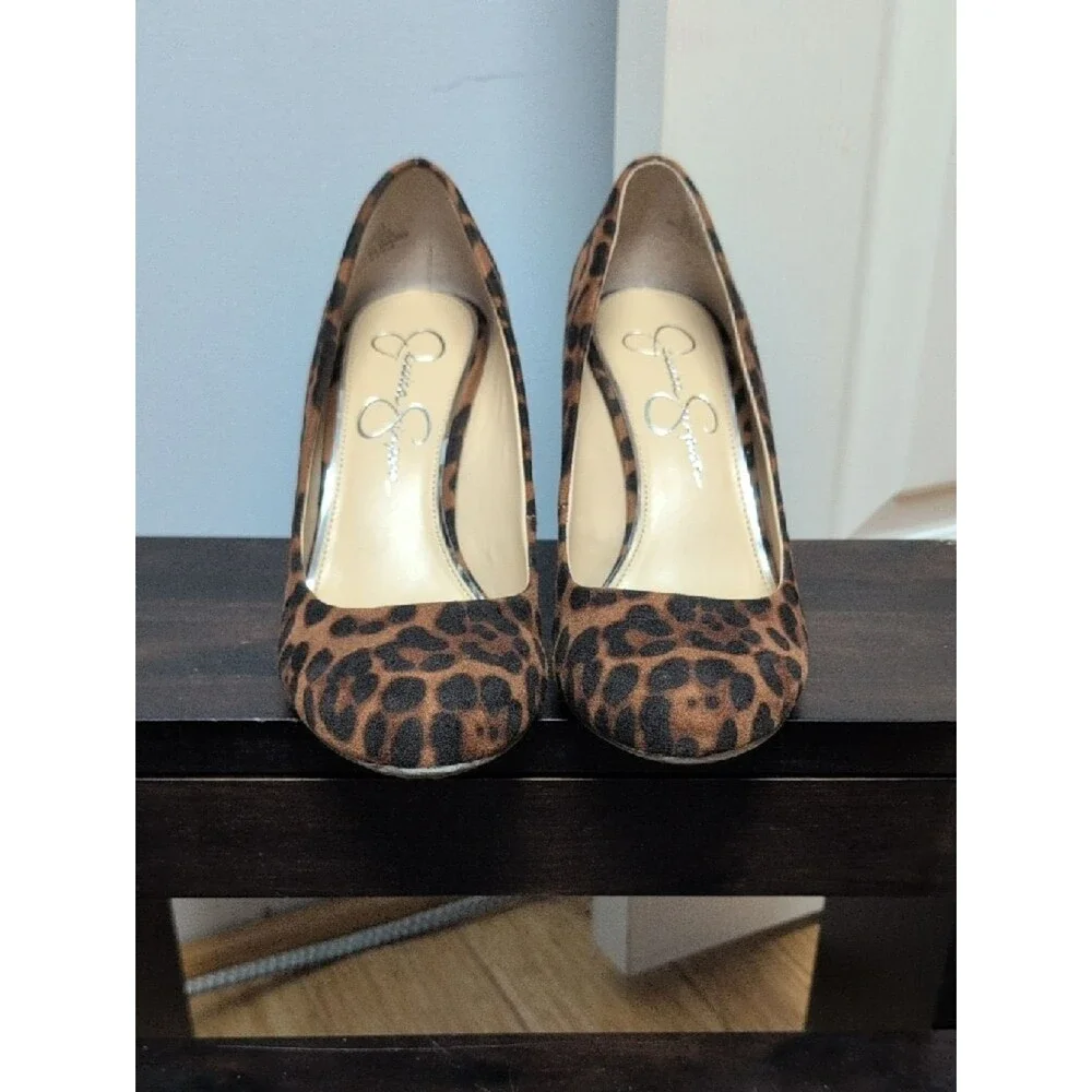 Jessica Simpson Cash Leopard Print Wedge Pumps - Brown/Black Size 7.5M
